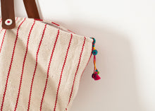 Load image into Gallery viewer, Woven Oversized Tote in Red Stripe
